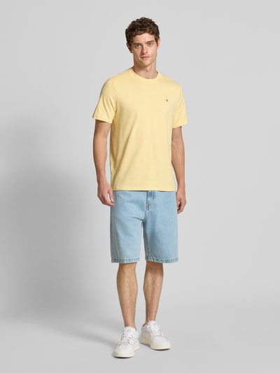 Calvin Klein Jeans T-shirt met geribde ronde hals Geel - 1