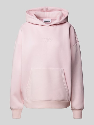 Review Hoodie mit Label-Stitching und Känguru-Tasche Rose 2