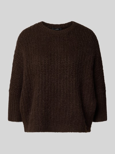 Produktfoto, donkerbruine gebreide pullover met materiaalmix met wol, ronde hals, ribboorden, los model, model 'TUMELDA' van Someday