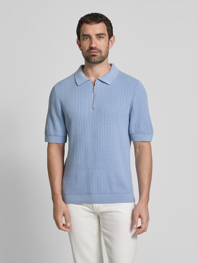 JAKE*S STUDIO MEN Regular fit poloshirt met kabelpatroon IJsblauw - 4