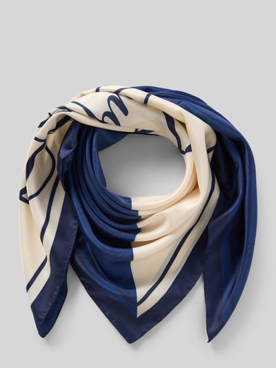 Productfoto, sjaal in satijnlook model 'AURAZIE_90*90' van HUGO voor dames, donkerblauw en crème met grafisch patroon