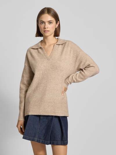 Pieces Regular fit gebreide pullover met wol, model 'MALOU' Taupe gemêleerd - 4