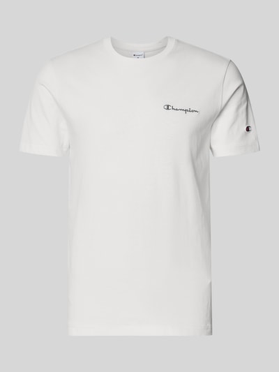 Produktfoto, T-Shirt mit Label-Stitchings und Rundhalsausschnitt von CHAMPION in Weiß, reine Baumwolle, Regular Fit, dezente Logo-Details