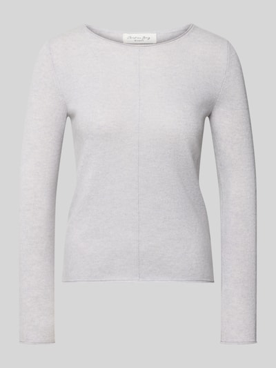 Produktfoto, Regular Fit Strickpullover aus reinem Kaschmir von Christian Berg Woman w kolorze jasnoszarym, okrągły dekolt, ozdobny szew, długi rękaw, długość tyłu w rozmiarze S: 53 cm, długość rękawów w rozmiarze S: 63 cm, miękka tekstura