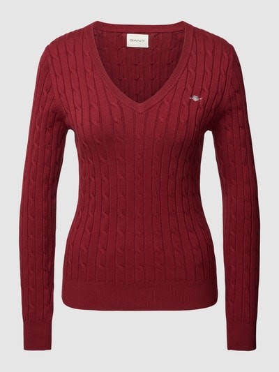 Gant Strickpullover mit Zopfmuster Bordeaux 2