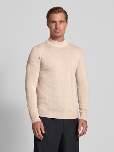 Christian Berg Men Gebreide pullover van een mix van merinowol met opstaande kraag Zand gemêleerd - 4