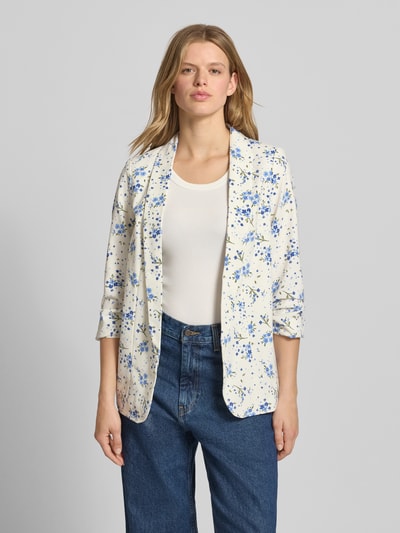 Frauenmodel trägt Regular Fit Longblazer mit Allover-Muster Modell 'BOSELLA' von Pieces, Optik:Allover-Muster, Webstruktur, Reverskragen, Schulterpolster, 3/4-Arm, Ärmelabschluss gerafft, Ganzkörperansicht von vorne.