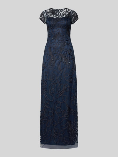 Produktfoto, Abendkleid mit Stickereien von LUXUAR FASHION in Dunkelblau mit semitransparentem Obermaterial, tailliert, Layering-Optik