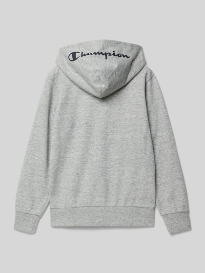 Produktfoto, Regular Fit Sweatjacke mit Logo-Stitching van CHAMPION in grijs, katoenmix, capuchon, elastische boorden, rits, kangoeroezak.