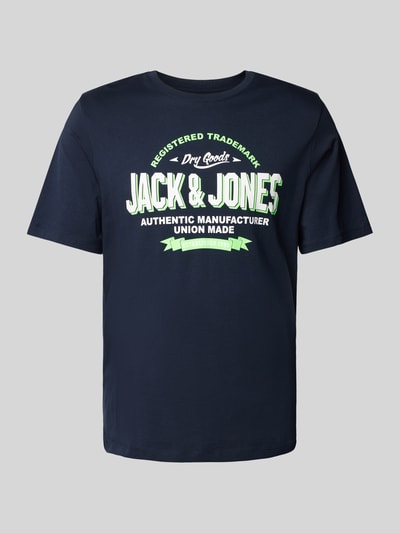 Jack & Jones T-shirt met labelprint, model 'ELOGO' Marineblauw - 2