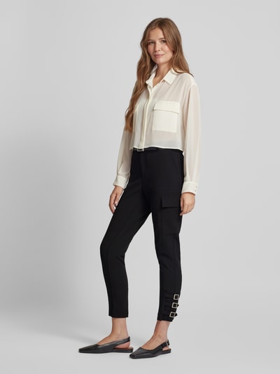 Monari Slim fit stoffen broek met cargozak Zwart - 1