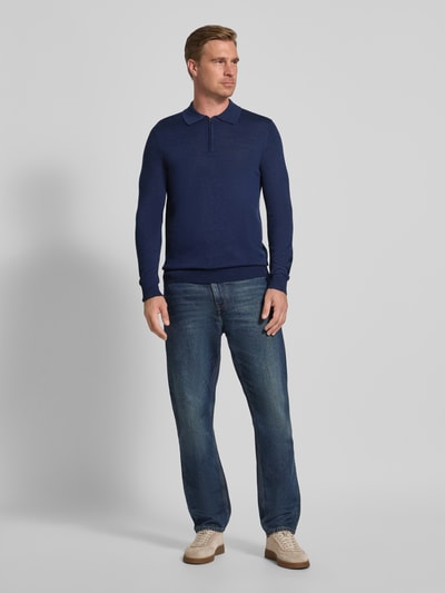 Christian Berg Men Strickpullover aus Merino-Mix mit Umlegekragen Dunkelblau Melange 1