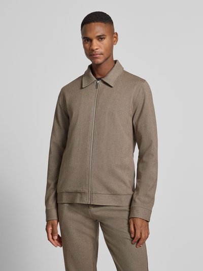 Lindbergh Slim fit overhemdjack met ritssluiting Zand - 4
