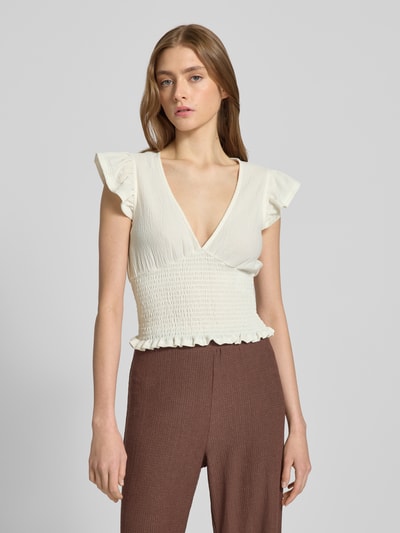 Gina Tricot Slim fit blousetop met smokdetails Offwhite - 4