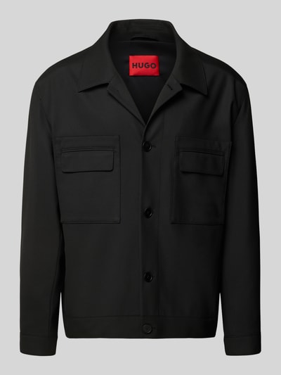 Produktfoto, Regular Fit Hemdjacke mit Viskose-Anteil Modell 'JULIANO' von HUGO, Optik: unifarben, Stehkragen, Langarm, Knopfleiste, Label Print, Brusttaschen, Innentasche
