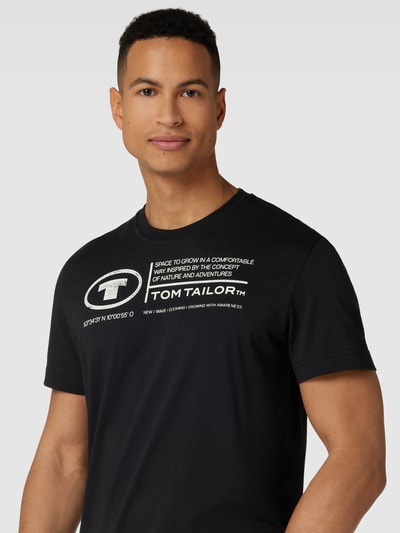 Tom Tailor T-shirt z nadrukiem z napisem model ‘printed crewneck’ Czarny 3