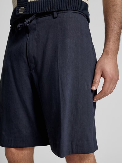 BOSS Regular fit linnen bermuda met steekzakken, model 'Peter' Marineblauw - 3