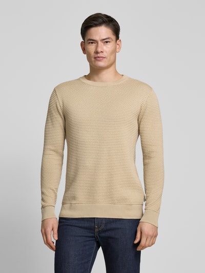 Knowledge Cotton Apparel Strickpullover mit Strukturmuster Modell 'VAGN' Sand 4