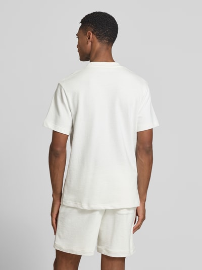 Männermodel trägt Regular Fit T-Shirt aus reiner Baumwolle von Lacoste in Optik: Unifarben, Label-Patch, Feinstrick, Ganzkörperansicht Rückansicht.