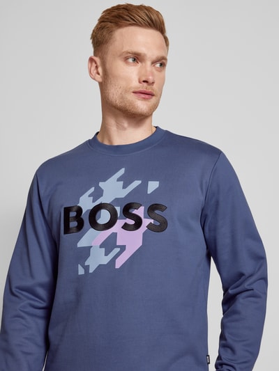 BOSS Sweatshirt met labelstitching, model 'Soleri' Marineblauw - 3