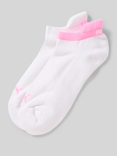 Produktfoto, Sneakersocken mit Logo im 2er-Pack von PUMA, weiß und pink, Baumwoll-Mix mit Stretch, körpernahe Passform, Herstellerlogo sichtbar.