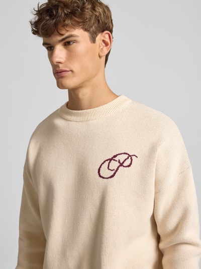 PROHIBITED Oversized Strickpullover mit Label-Print Ecru 3