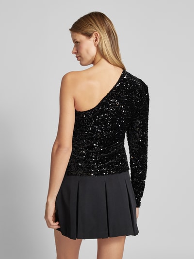 Pieces One-Shoulder Shirt mit Pailletten-Besatz Modell 'STELLA' Black 5