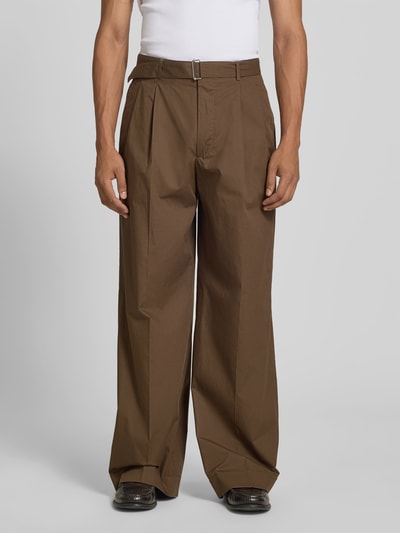 Officine Générale Loose fit stoffen broek met stolpplooien Middenbruin - 4