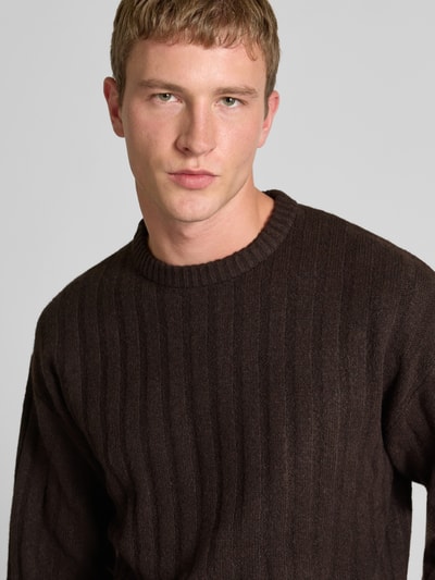 Jack & Jones Gebreide pullover met ribboorden, model 'BRADLEY' Donkerbruin - 3