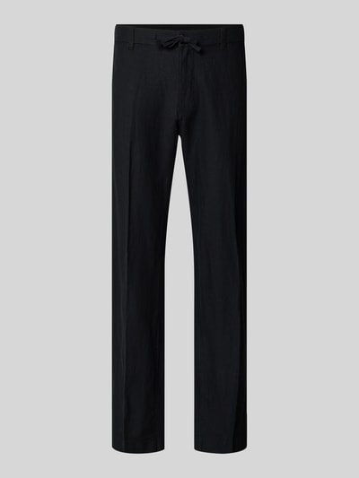Produktfoto, Straight Leg Leinenhose mit Tunnelzug Modell 'LEROY' von SELECTED HOMME in Schwarz, Optik: Unifarben, Leinen-Baumwolle-Mix, Flammgarn