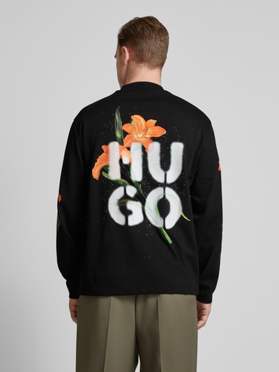 HUGO Sweatshirt mit gerippten Abschlüssen Modell 'Diflowerlo' Black 5