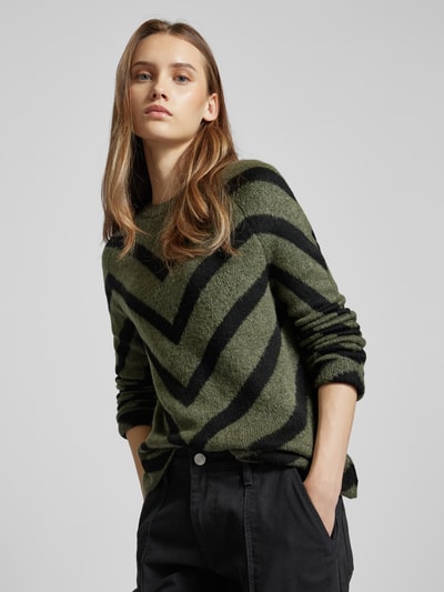 Only Gebreide pullover met ronde hals, model 'ELIZA' Olijfgroen gemêleerd - 3