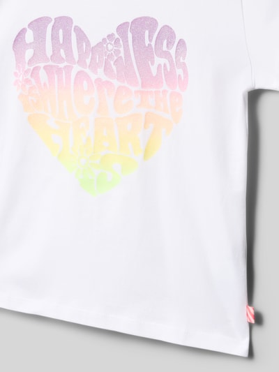Productfoto, Regular Fit T-Shirt met statement-print van BILLIEBLUSH met ronde hals, korte mouwen, katoen, in maat 116 ruglengte 40 cm, wit met pastelkleuren hart, zachte textuur