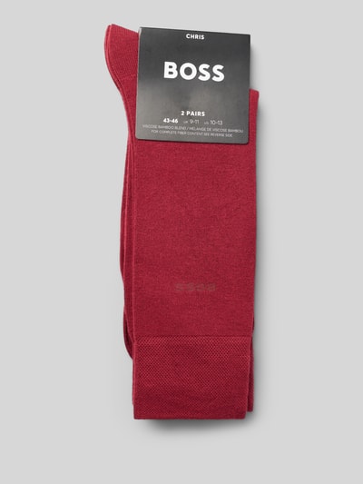 Produktfoto, Socken aus Viskose-Mix im 2er-Pack von BOSS, unifarbenes Rot mit elastischem, geripptem Bund und Label-Schriftzug