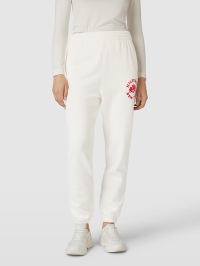 Tommy Hilfiger Sweatpants met labeldetail, model 'VARSITY FLOCK' Ecru - 4