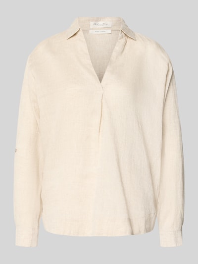 Produktfoto, Regular Fit Leinenbluse mit V-Ausschnitt von Christian Berg Woman in Beige, reine Leinen, Hemdblusenkragen, strukturierte Oberfläche