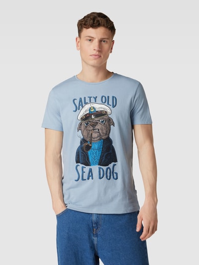 Blend T-shirt met motief- en statementprint, model 'SEE DOG' Lichtblauw - 4