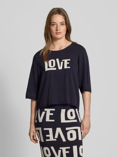 Milano Italy Oversized Strickpullover mit 3/4-Ärmel Marine 4