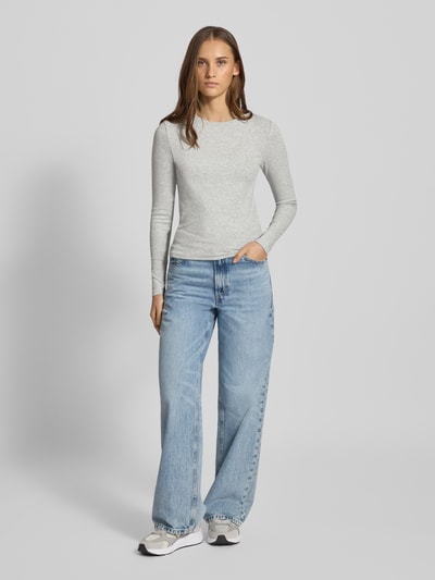 Only Bluzka z długim rękawem o kroju slim fit z mieszanki bawełny model ‘RILEY’ Jasnoszary melanż 1