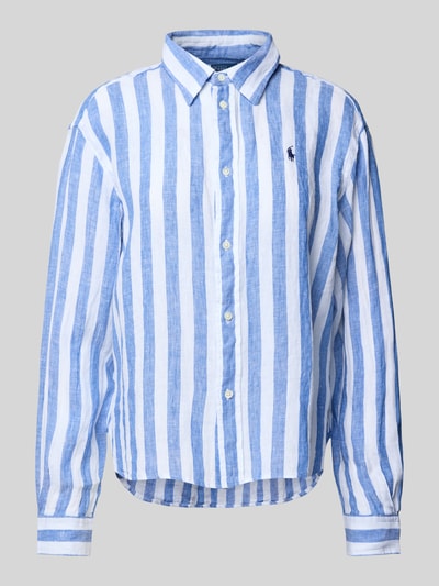 Polo Ralph Lauren Korte boxy fit linnen overhemdblouse met logostitching Blauw - 2