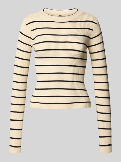Pieces Slim Fit Strickpullover aus Viskose-Mix Modell 'MIRA' Sand Melange 2