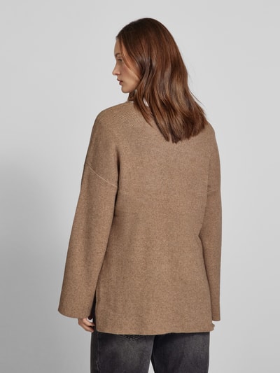 Only Relaxed fit gebreide pullover met viscose en hoge zijsplitten, model 'KATIA' Hazelnoot gemêleerd - 5