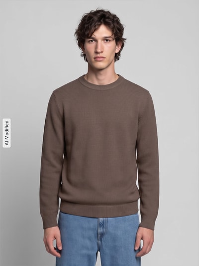 Selected Regular Fit Strickpullover aus reiner Baumwolle Modell 'DANE' Hellbraun 4