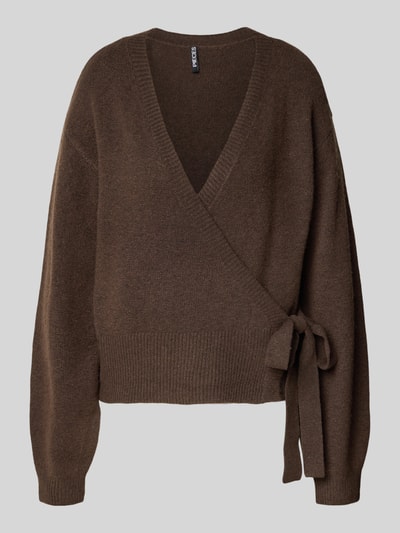 Pieces Regular fit gebreid jack met wol, model 'MALOU' Donkerblauw gemêleerd - 2