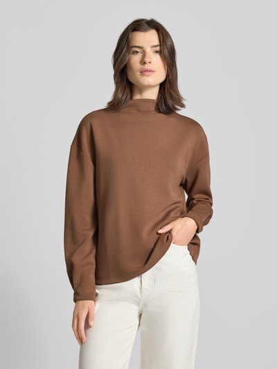 Fynch-Hatton Sweatshirt van viscosemix met opstaande kraag, model 'STAND UP COZI' Middenbruin gemêleerd - 4