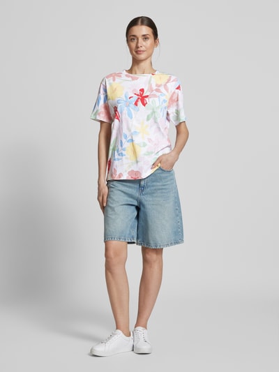 Jake*s Casual T-shirt met geribde ronde hals Wit - 1