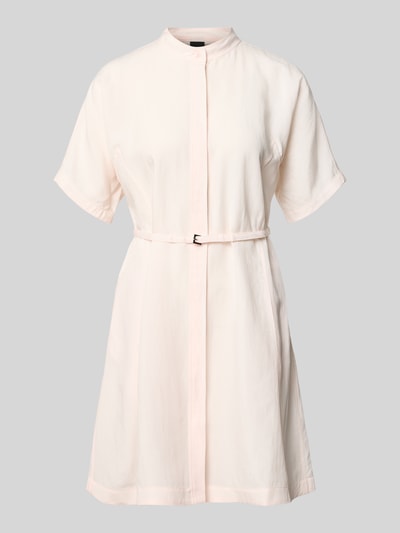 Produktfoto, Tailliertes Freizeitkleid aus Lyocell-Leinen-Mix Modell 'DALINIA' von BOSS in Optik: Unifarben, Mini-Länge, Stehkragen und Kurzarm, Materialstruktur leicht, gerade Saum, mit dekorativen Nähten, abnehmbarem Gürtel, verdeckter Knopfleiste und Eingrifftaschen.