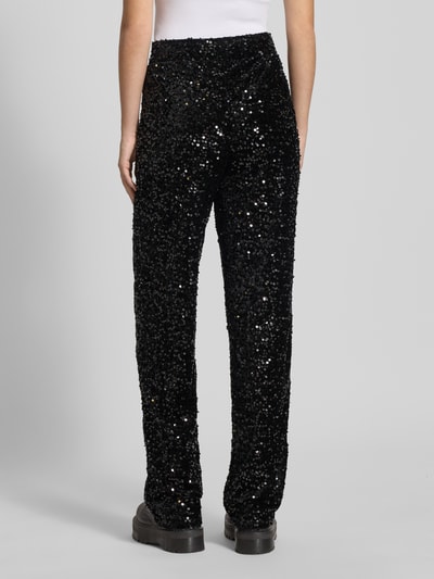 Pieces Spodnie szerokie z cekinowym obszyciem model ‘KAM’ Czarny 5