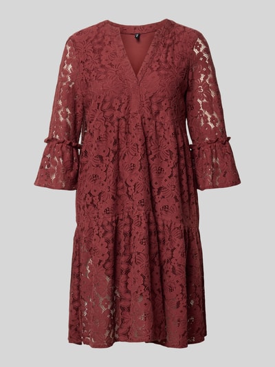 VERO MODA Sukienka z koronki o kroju loose fit z mieszanka bawełny model 'HONEY' Bordowy 2