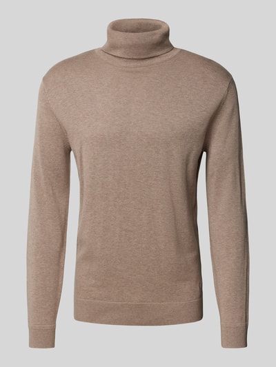 Tom Tailor Regular Fit Rollkragenpullover aus reiner Baumwolle mit Logo-Stitching Mud 1